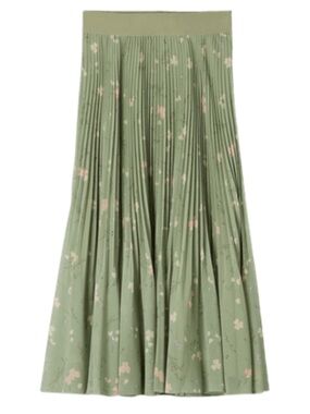 Wilfred by Aritzia Twirl Pleated Floral Midi Skirt Sage Green XS